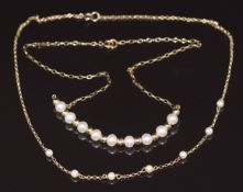 Two 9ct gold necklaces set with pearls, 6.6g
