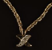 A 9ct gold necklace in the form of an 'X' set with four diamonds totalling approximately 0.28ct,