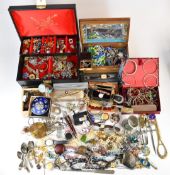 A collection of costume jewellery including watches, Sarah Coventry and other brooches, bracelets,