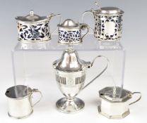 Six Victorian and later hallmarked silver mustard pots, including a Georgian style example, height
