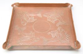 Herbert Dyer of Mousehole Arts & Crafts copper tray, width 28cm