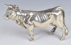 Continental silver novelty model of a standing cow, with import marks for London 1905, with maker'