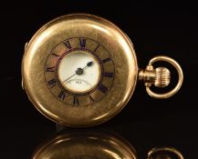 Box of Gloucester 9ct gold keyless winding half hunter pocket watch with subsidiary seconds dial,
