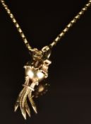 A 9ct gold padlock/ pendant (4cm) on 9ct gold chain, 45cm, 7.7g