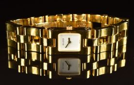 Gucci ladies wristwatch ref. 2305L with gold hands, white dial, gold plated case and quartz