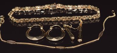 Two 9ct gold bracelets and two pairs of 9ct gold earrings, 8.5g