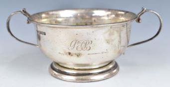 Hallmarked silver twin handled bowl or porringer, Birmingham 1989, maker Deakin & Francis Ltd, width