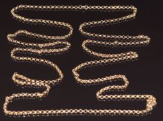 Edwardian 9ct gold guard chain made up of faceted links, 142cm, 29.7g