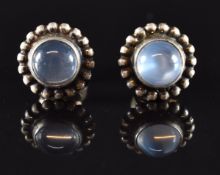 Georg Jensen pair of silver earrings set with moonstone cabochons, stamped Georg Jensen, 6