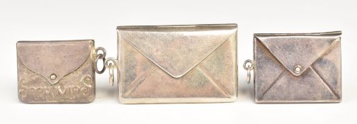 Three novelty stamp cases formed as envelopes, each marked 925, weight 30g