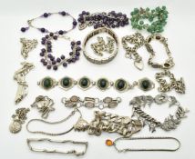 Twenty silver bracelets including amethyst, curb link, rose quartz, aventurine, gate, etc