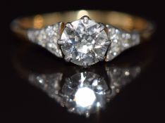 Art Deco 18ct gold ring set with a transitional cut diamond of approximately 0.78ct with three