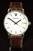 Montblanc gentleman's wristwatch ref. 7093 with date aperture, steel hands and hour markers, cream