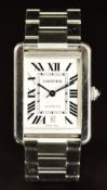 Cartier Tank Solo gentleman's wristwatch with date aperture, blued hands, black Roman numerals,