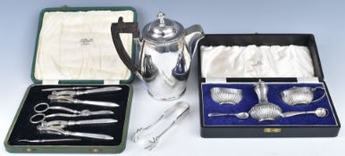 Cased silver plated nutcracker or lobster set, in original fitted Beard Cheltenham box, cased silver