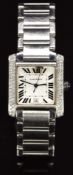 Cartier Tank Francaise automatic wristwatch ref. 2302 with date aperture, blued hands, black Roman