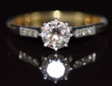 Art Deco 18ct gold ring set with a diamond of approximately 0.68ct, with diamond encrusted