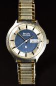 Bulova Accutron gentleman's wristwatch with day and date aperture, luminous hands, baton hour