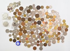 A collection of UK and overseas coinage, includes a Queen Victoria 1844 half farthing, small