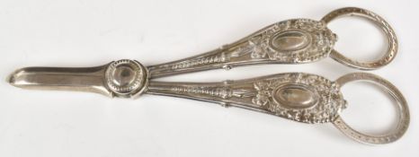 Victorian hallmarked silver grape scissors, Sheffield 1881, maker Martin, Hall & Co, length 16cm,