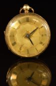 Eastee of Liverpool 18ct gold open faced pocket watch with blued hands, black Roman numerals,