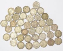 A collection of silver threepences including Victorian examples