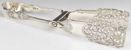 Victorian Queen's pattern hallmarked silver asparagus servers, Birmingham 1893, maker William Hutton