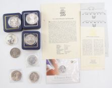 UK and USA silver coinage including 1887 crown, 1998 and 2006 Britannias, Nelson coin, silver eagle,