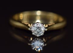 An 18ct gold ring set with a diamond of approximately 0.3ct, 2.7g, size M