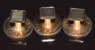 A set of three 9ct gold studs with engine turned decoration, 3.9g