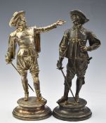Pair of Emile Guillemin silver plated figurines of cavaliers, both signed to bases, height 24cm