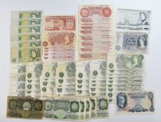Over 60 Bank of England banknotes to include a set of three consecutive 10 shillings, 1963 first