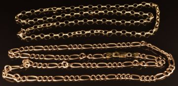 Two 9ct gold necklaces/ chains, both 51cm, 16.4g