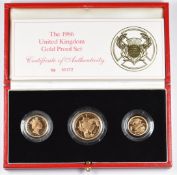 Royal Mint 1986 Gold Proof Collection comprising gold double, full and half sovereigns, with
