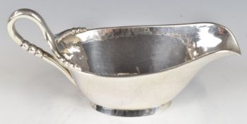 Danish silver sauce boat in the manner of Georg Jensen, Copenhagen 1926, maker Christian F. Heise,