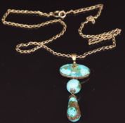 Victorian pendant set with turquoise (12g) on 9ct gold chain, 4.8g