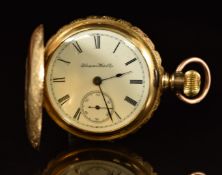 Hampden Watch Co Gladiator 14ct gold keyless winding full hunter pocket watch with subsidiary