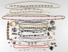 Costume and silver jewellery including Miracle brooch, Mexican silver bracelet, matching earrings