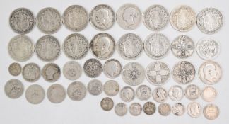 Approximately 344g of pre-1920 UK silver coinage including Victorian examples