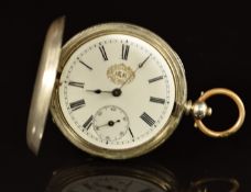 French 'medal silver' full hunter pocket watch with subsidiary seconds dial, blued hands, black