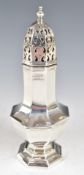 George V hallmarked silver octagonal baluster shaped sugar caster, Birmingham 1923, maker's mark