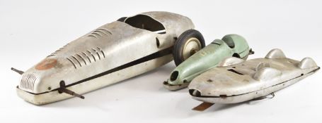 Three part built vintage diesel or glow engine powered model pylon racing cars, one of cast