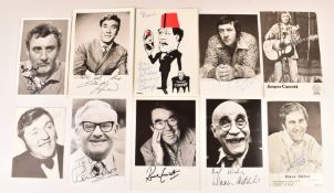 Ten autographed postcards signed by British TV and Comedy personalities to include Tommy Cooper,