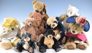 Ten various Teddy bears including Russ, The Ganz Cottage and Heartfelt Collectibles, largest 33cm