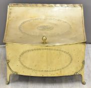 19thC brass coal scuttle / bucket, W57 x D37 x H50cm