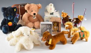 Twelve Steiff bears and plush toys including Flynn, Petsy, Lamb 23, Lamb 16 and Millennium