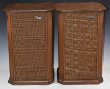 A pair of HH Scott S-100 speakers housed in walnut cabinets, 55.5cm x 35.5 x 35.5cm