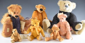 Seven various Teddy bears including Dean's Rag Book, Russ, Bo Bear Designs etc, largest 42cm tall.