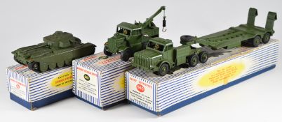 Three Dinky Supertoys diecast military vehicles comprising Centurion Tank 651, Recovery Tractor