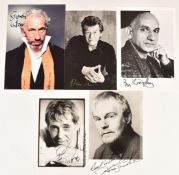 Five autographed 14 x 9cm postcards signed by stage and screen actors comprising Ben Kingsley,